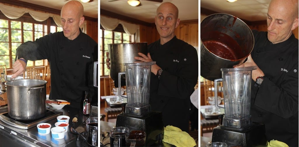 Sid Garza-Hillman, Programs Director at the Mendocino Center for Living Well, preparing barbeque sauce