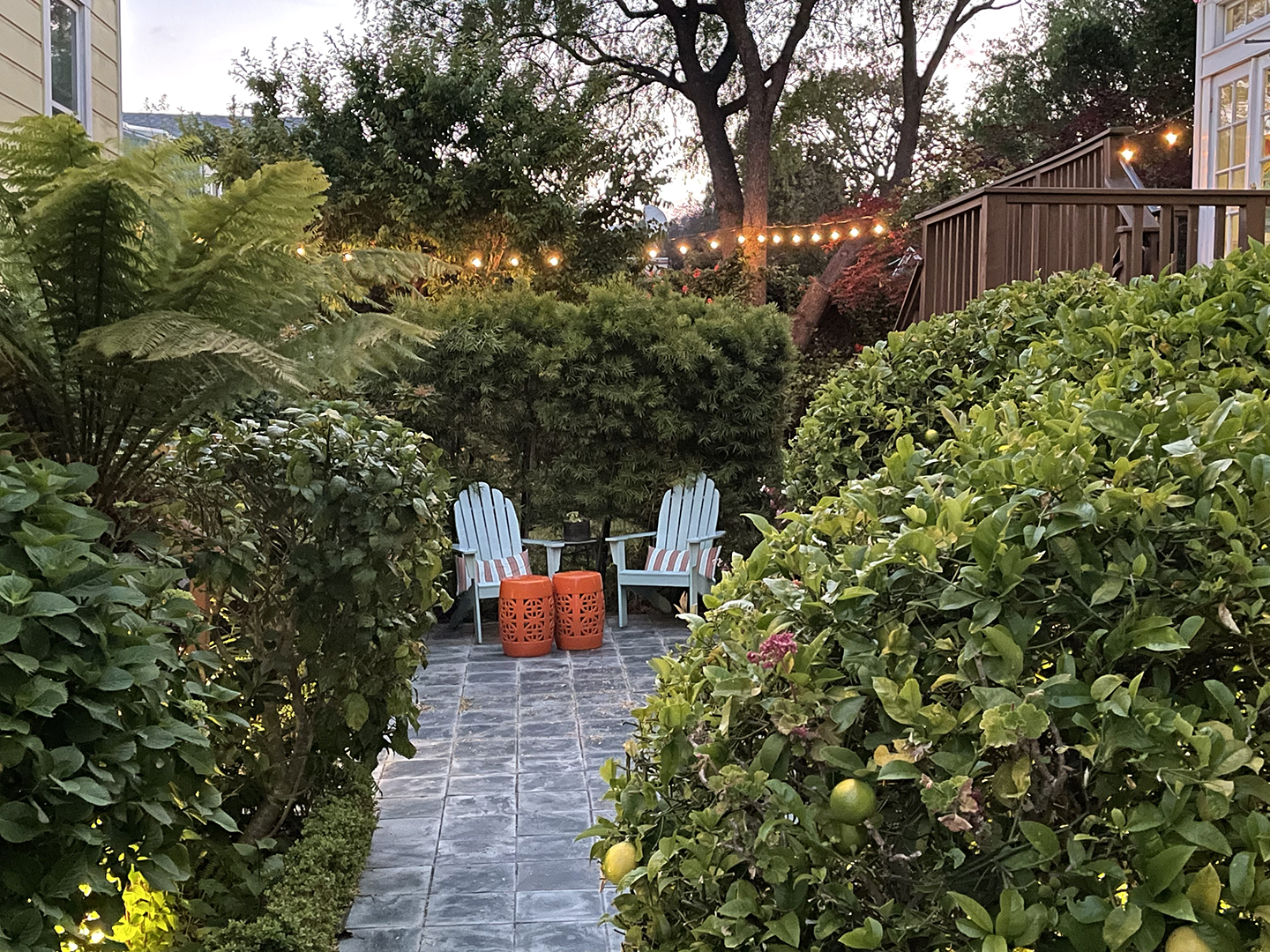 Path to the backyard garden at Parker Guest House