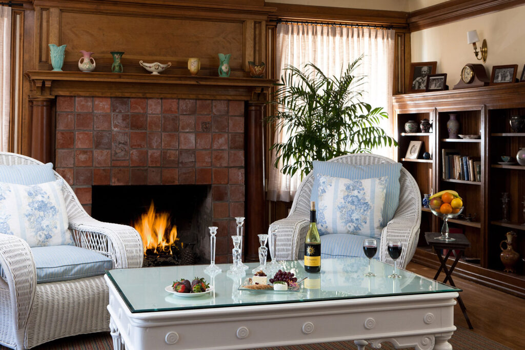 Batchelder tiled fireplace at the Channel Road Inn