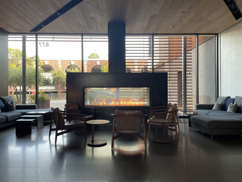 The fireplace in S.Low Bar at Hotel San Luis Obispo