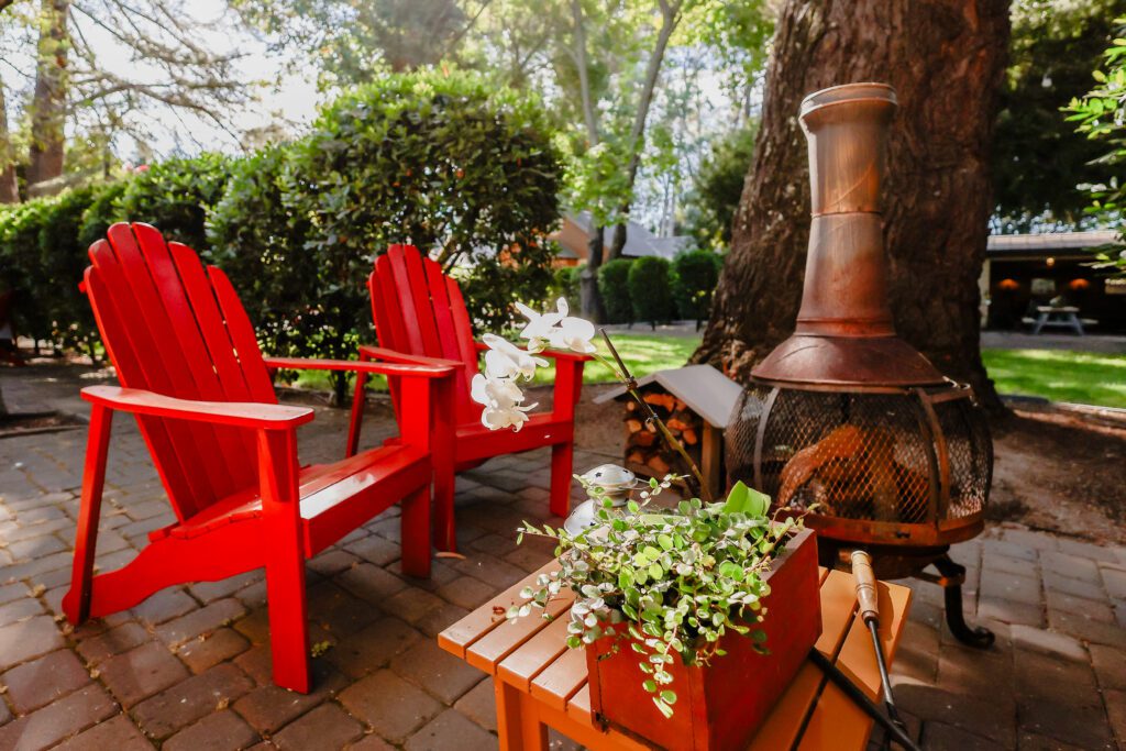 Private patio with a chimenea at the Cottages of Napa Valley