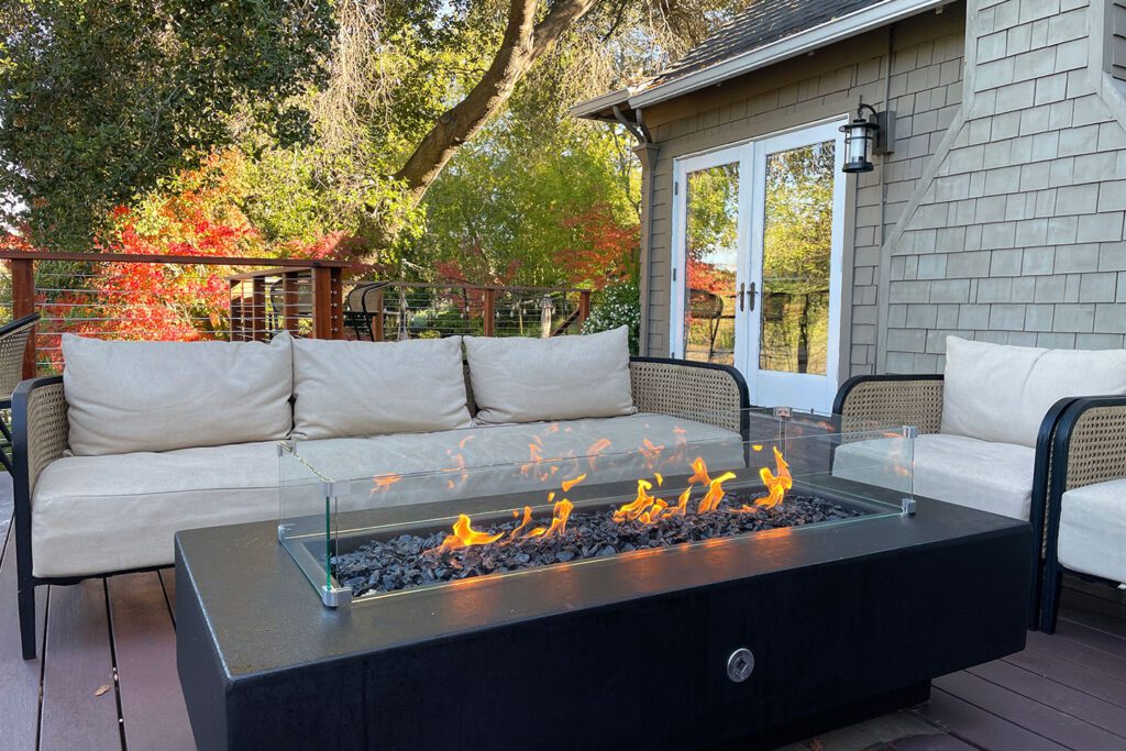 Fire pit on the deck of the Milliken Creek Inn