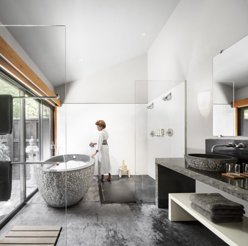 Bath of the Ryokan Zen Garden Suite at the Gaige House