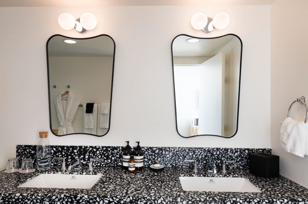 Guest room bath at Short Stories Hotel