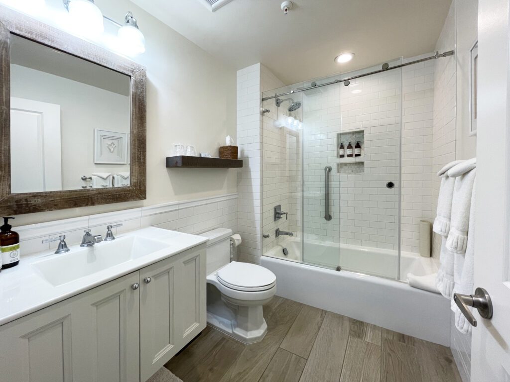 Guest room bath at Seal Cove Inn