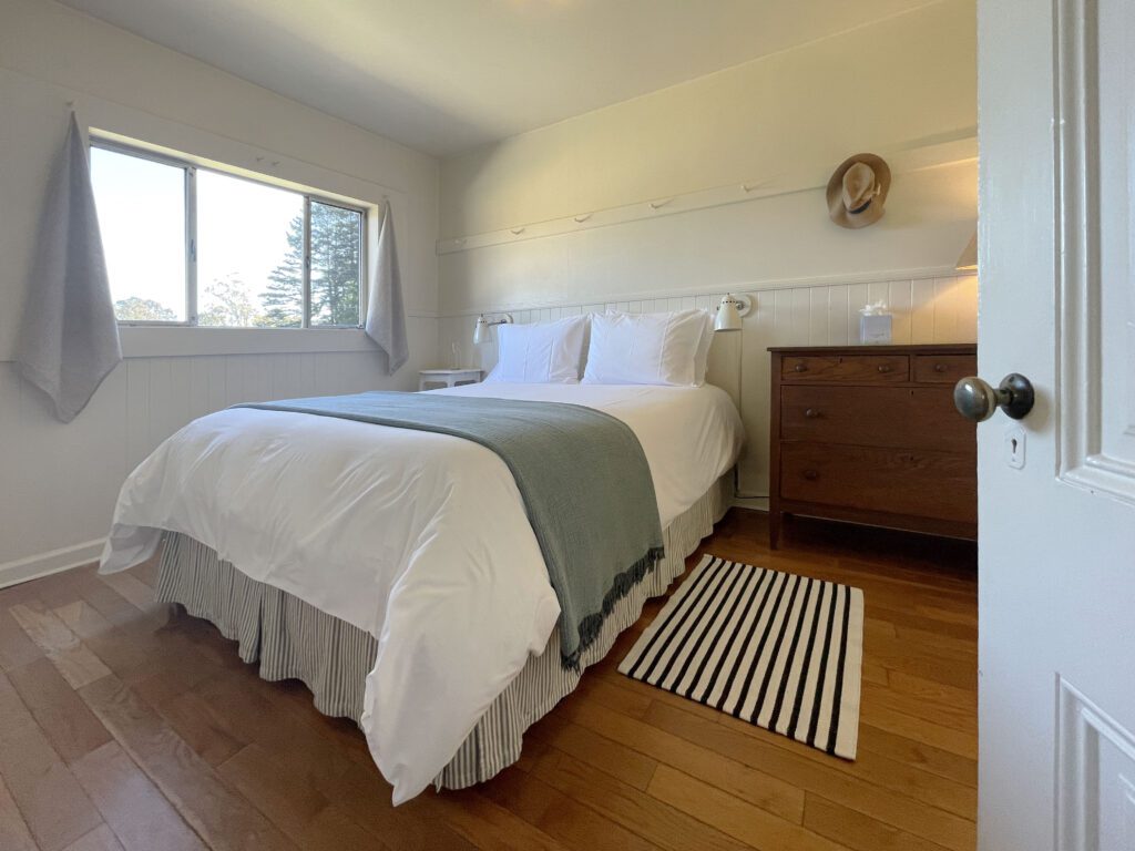 The bedroom of Cottage 8 at Mar Vista Farm + Cottages
