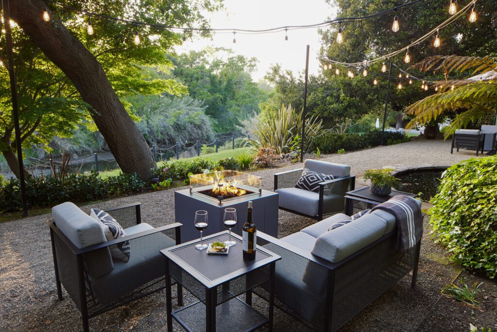 One of the fire pits near the koi pond at Milliken Creek Inn
