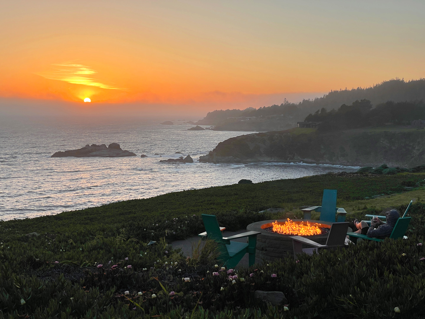 Oceanfront fire pit at Timber Cove Resort