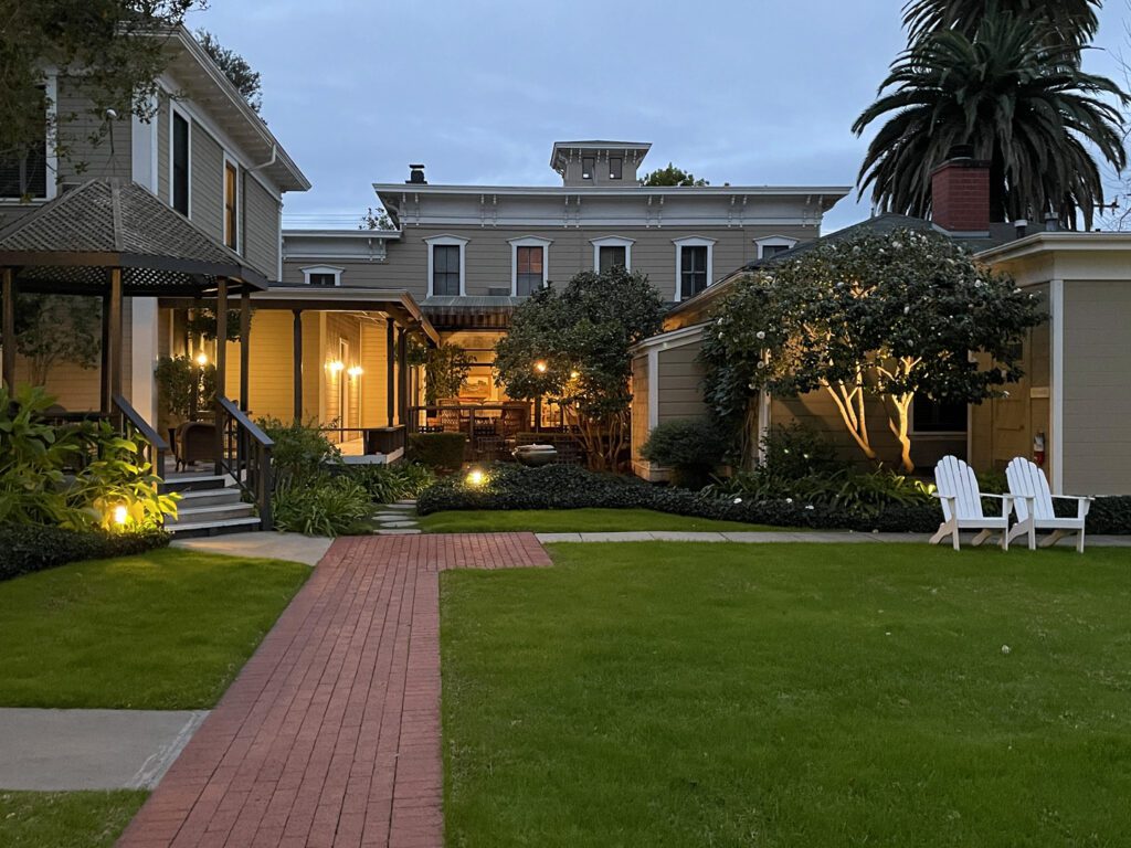 Upham Hotel courtyard garden at dusk