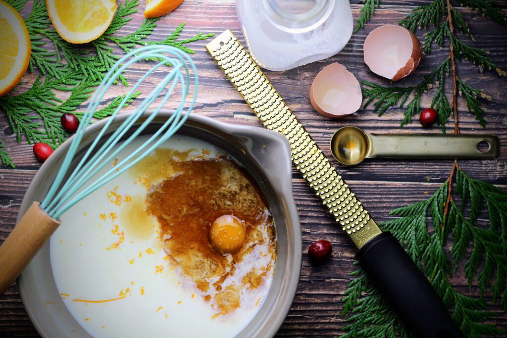 Whisk the wet ingredients and orange zest together in a medium bowl