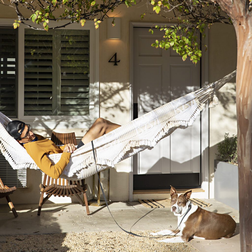 Hammock outside a guest room at Hotel Ynez
