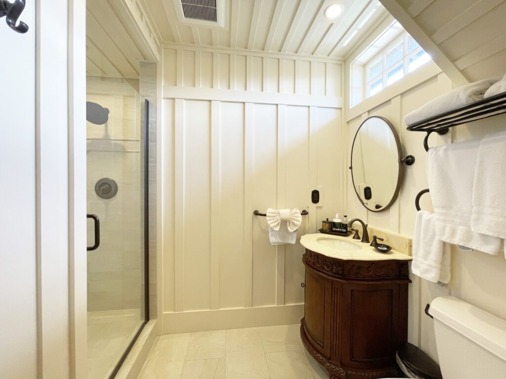 Guest room bath at Noyo Harbor Inn