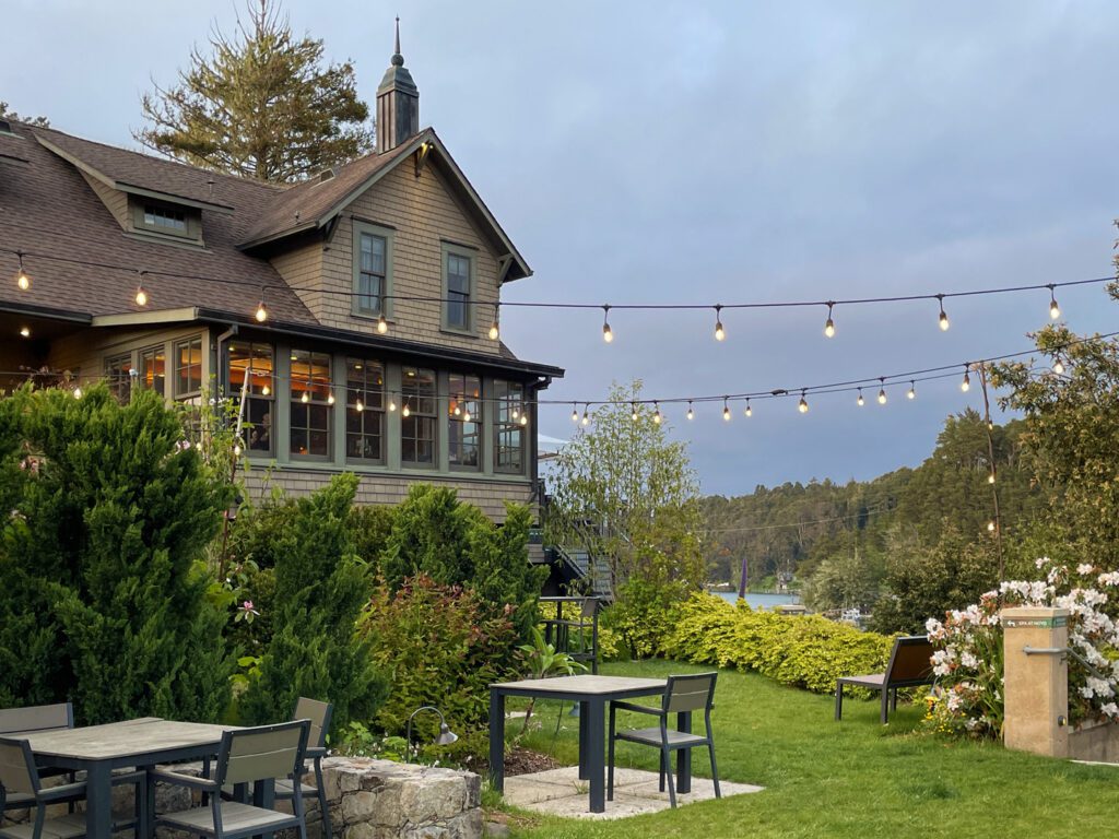 Noyo Harbor Inn at dusk