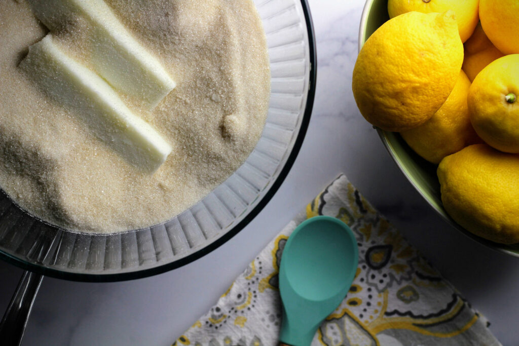 Melt butter and sugar over a double boiler
