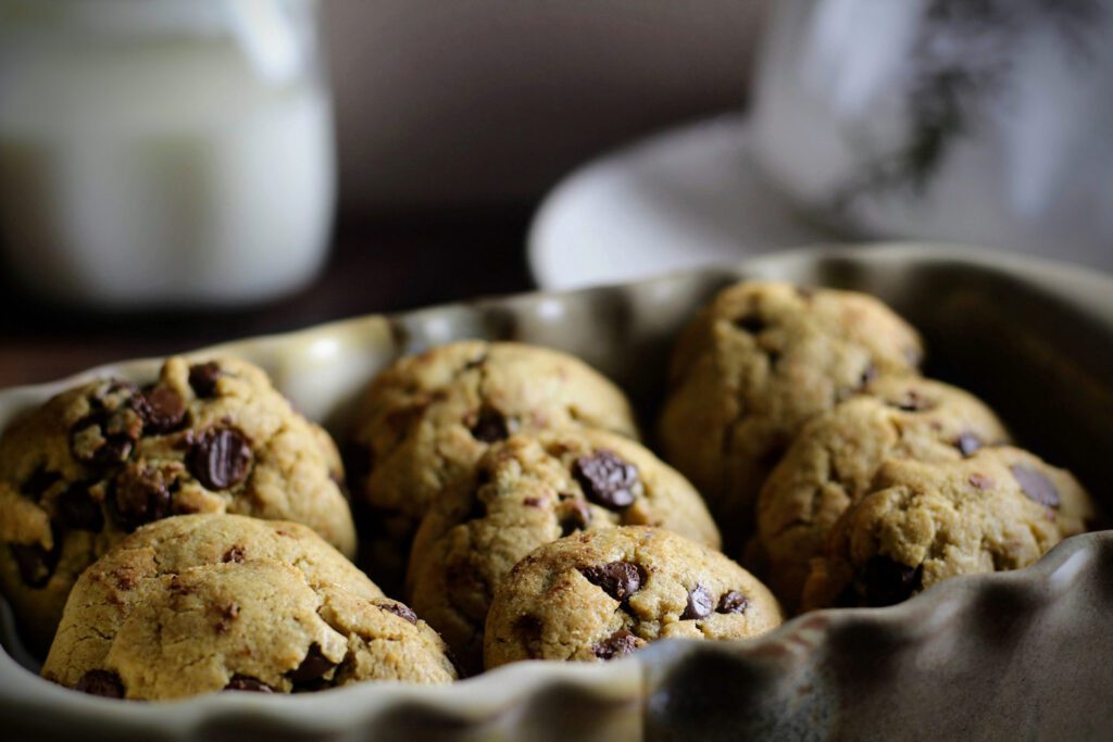 Chocolate chip cookies on a tray