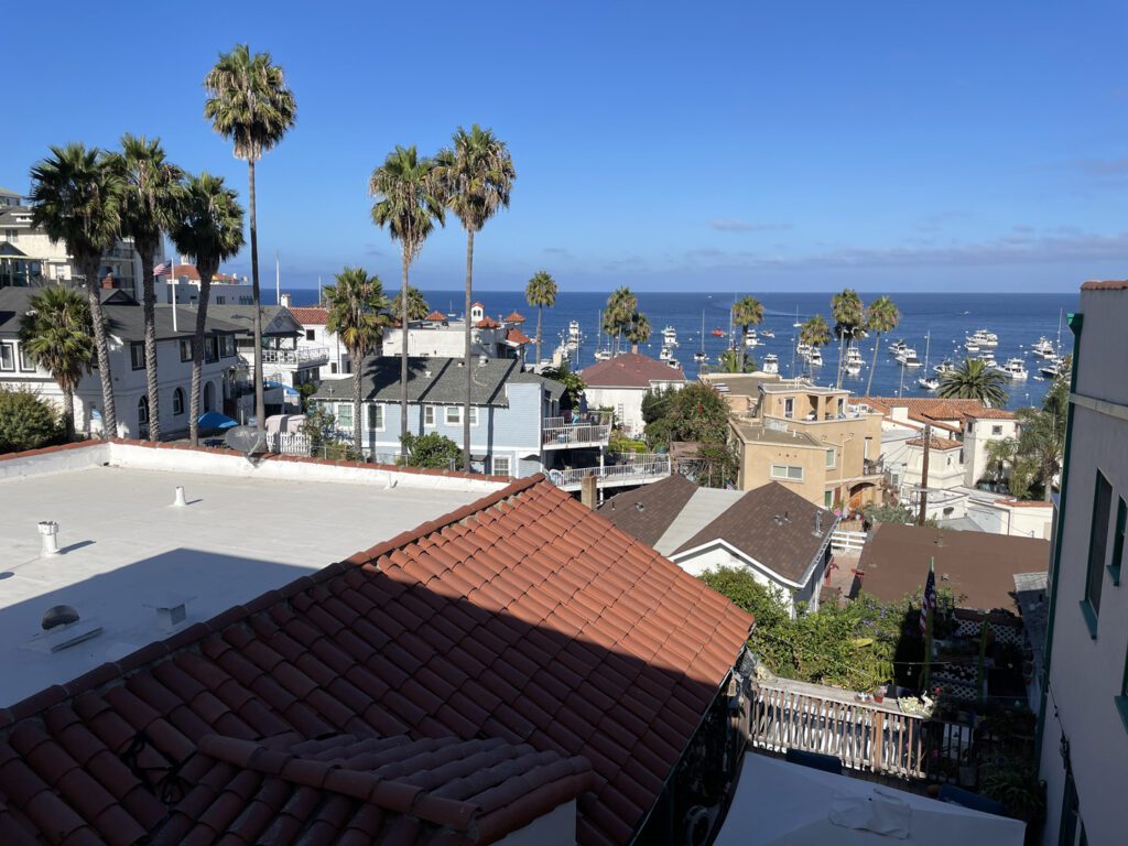View of Avalon Bay from one of the third floor rooms at Aurora Hotel