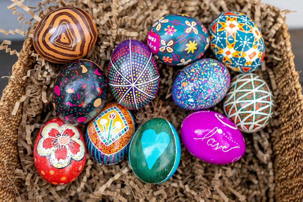 Intricately deocrated Ukrainian Easter eggs
