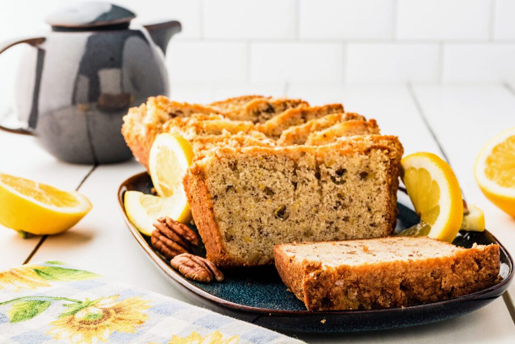 a loaf of sliced lemon bread
