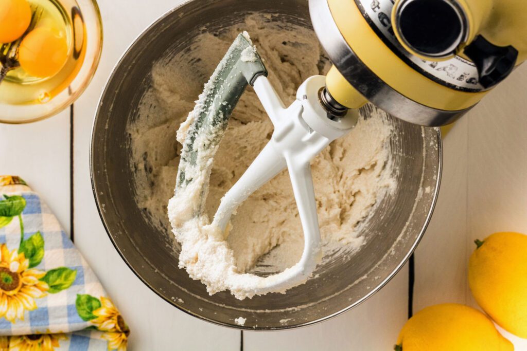 Creaming the butter and sugar in a mixer