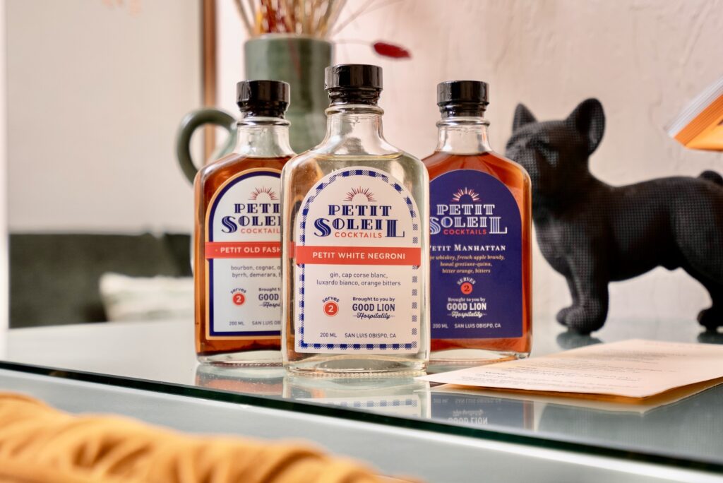 House-made bottled cocktails at Petit Soleil