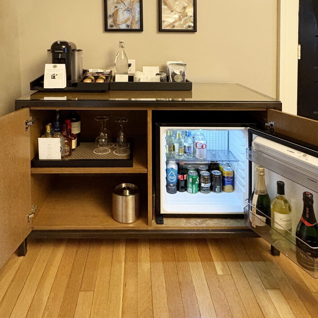 The minibar at the Inn at the Presidio