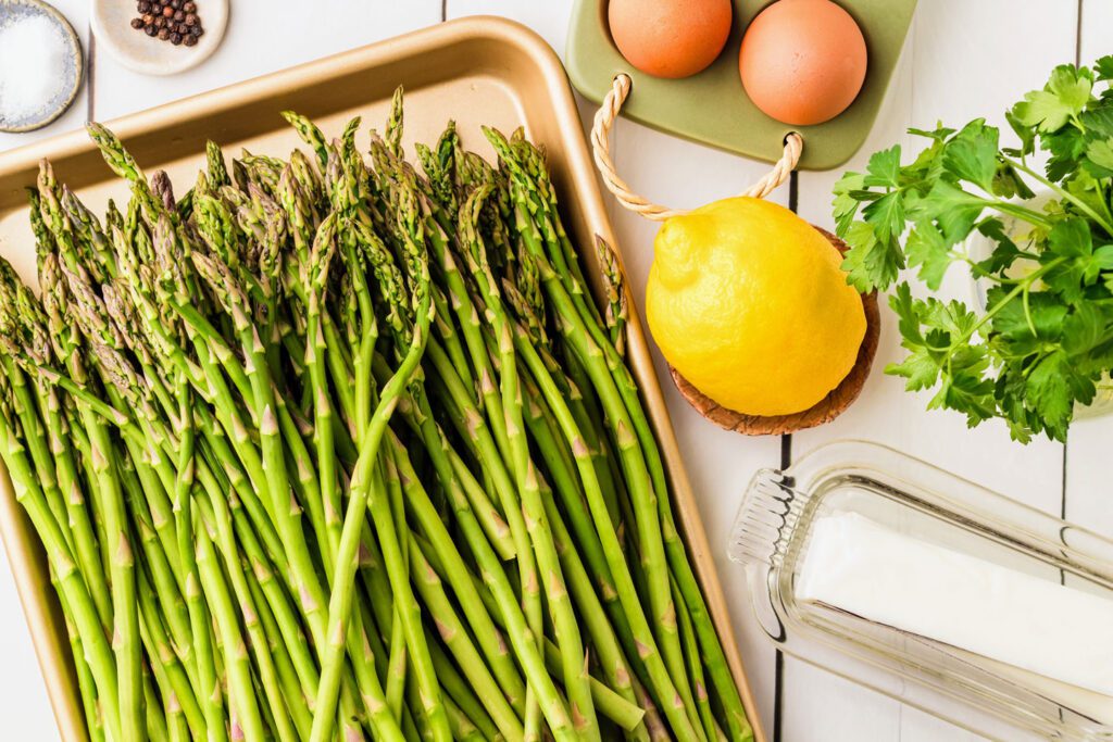 Asparagus, lemon, eggs, parsley, butter, salt and pepper