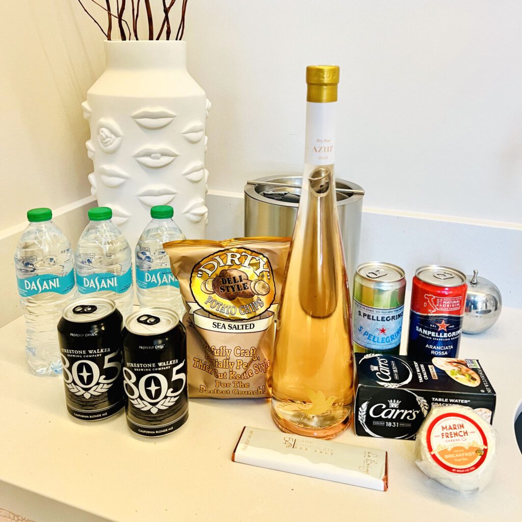 Complimentary minibar offerings in the Loft Suites at R Inn Napa