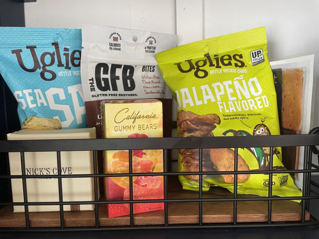 Honor bar snacks at Nick's Cove