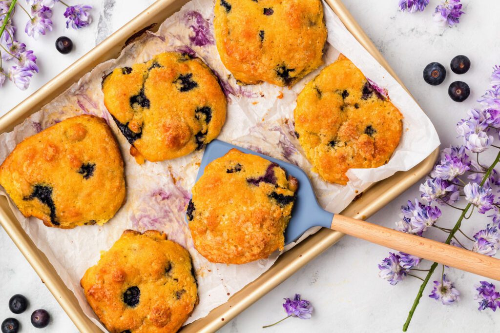 Baked scones in a pan fresh from the oven