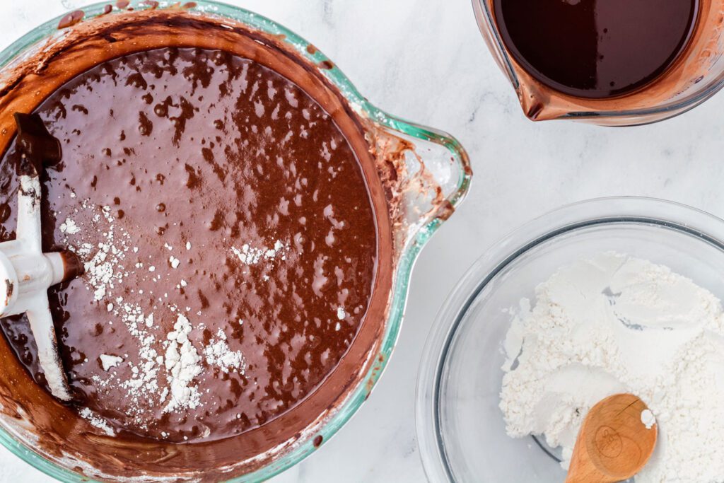 Adding the dry ingredients to the batter