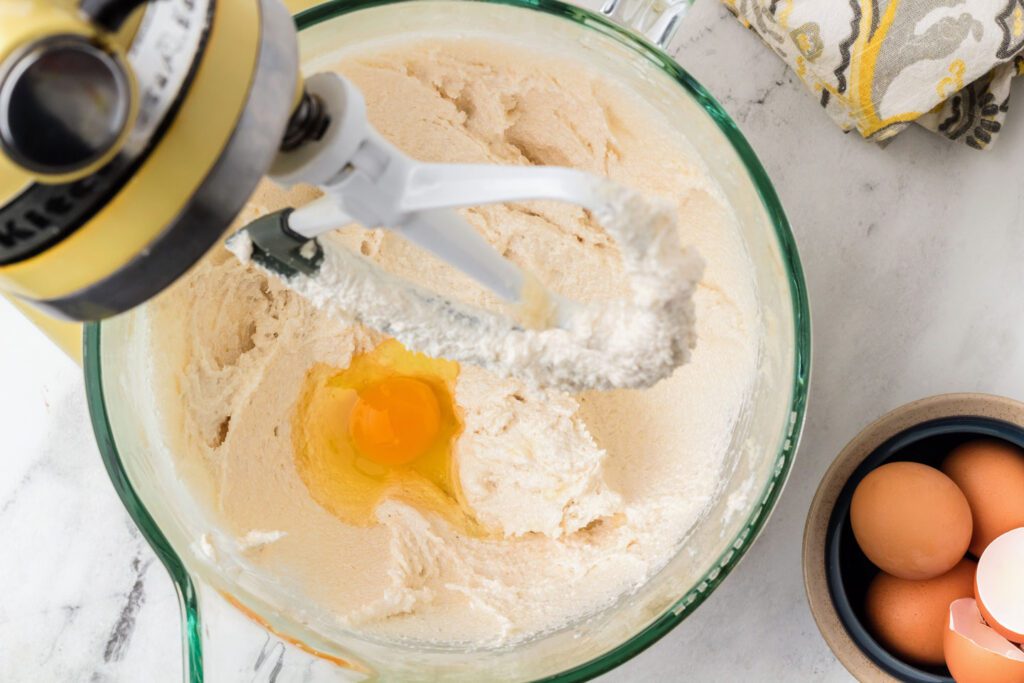 Creaming the butter and sugar in a mixer