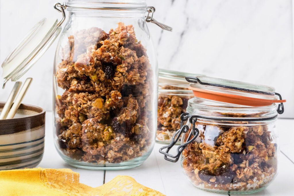 granola in glass jars