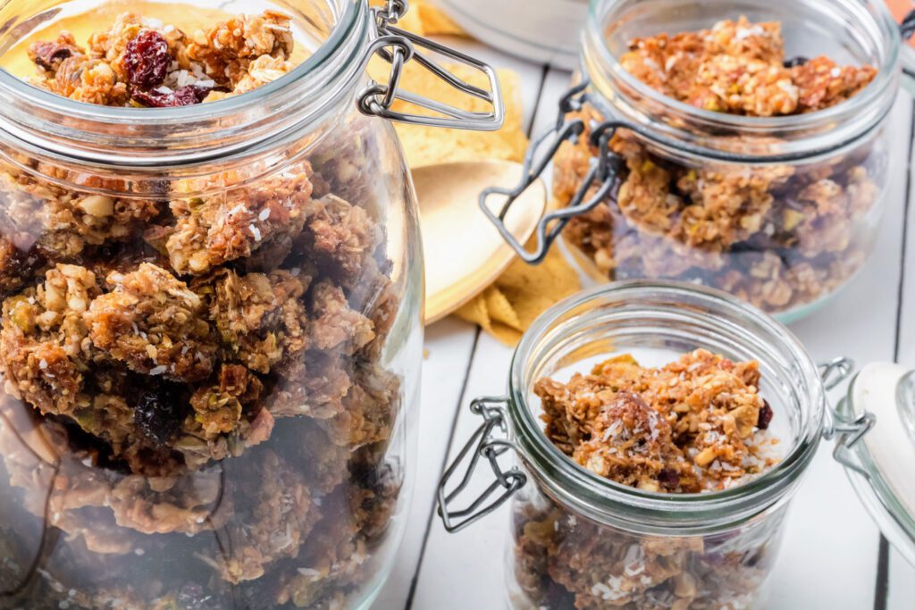 granola in glass jars