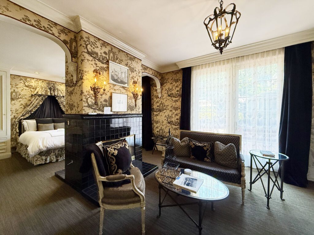 Paris Suite at the Inn at Depot Hill featurign a double-sided fireplace