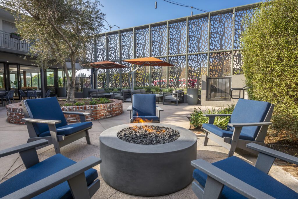 Courtyard fire pit at the Olivia Hotel