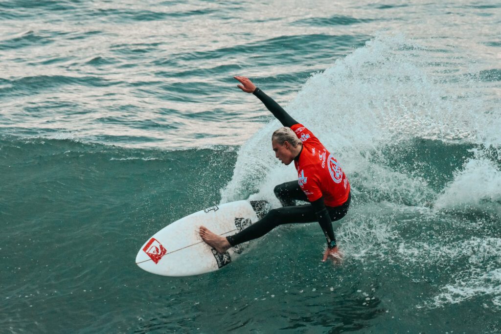 A surfer surfing a wave at Steamer Lane