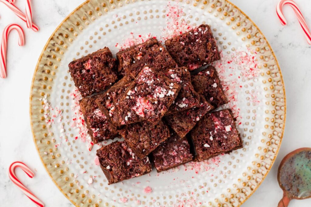 Chocolate Peppermint Brownies photographed from above