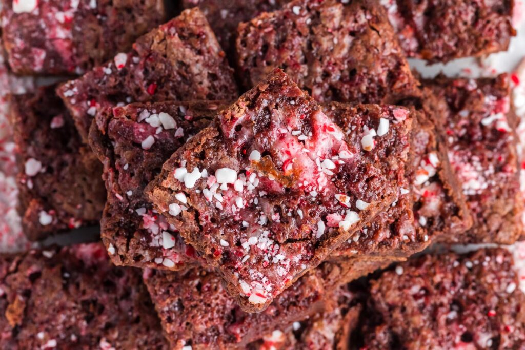 Chocolate Peppermint Brownies photographed from above