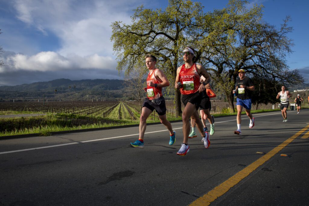 Runners on the course of the Napa Valley Marathon