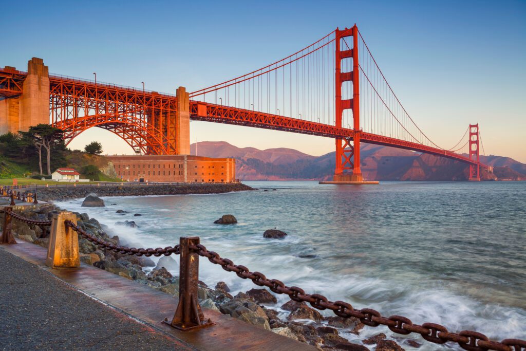 Golden Gate Bridge in San Francisco at sunrise