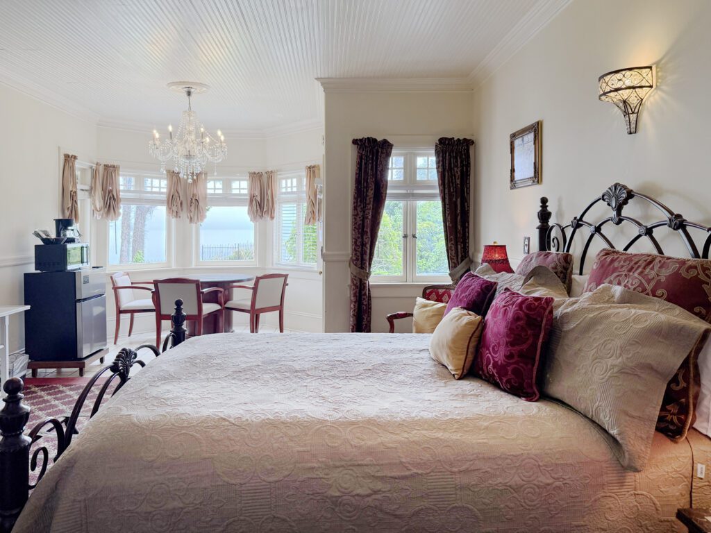Guest room with ocean views at Monarch Cove Inn