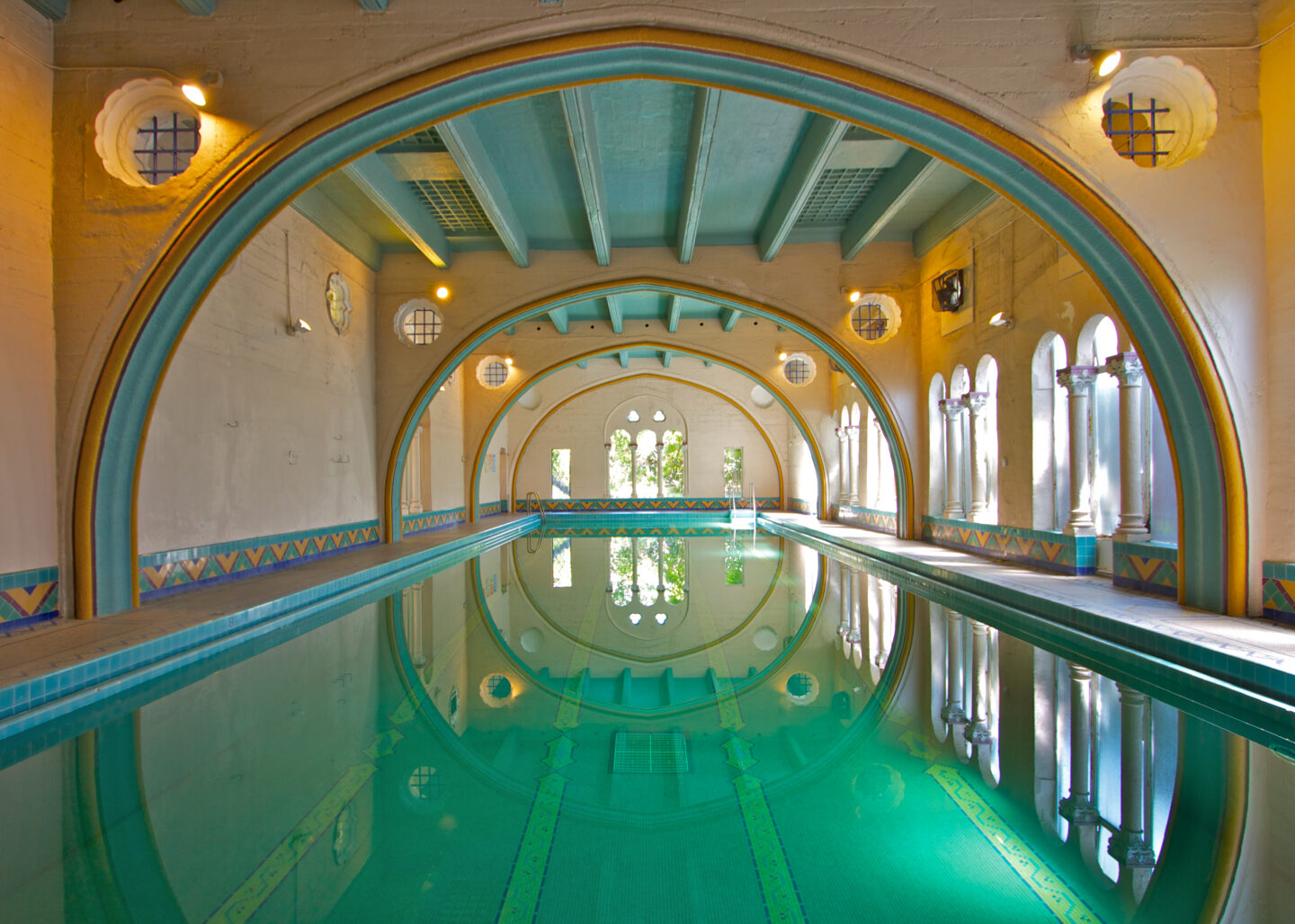 historic indoor pool with vaulted ceilings